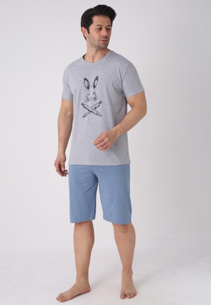 Pijama barbat cu maneca scurta si pantaloni 3/4, culoare gri , Engros